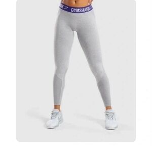 Gymshark Light Gray Leggings with Purple Waistband
